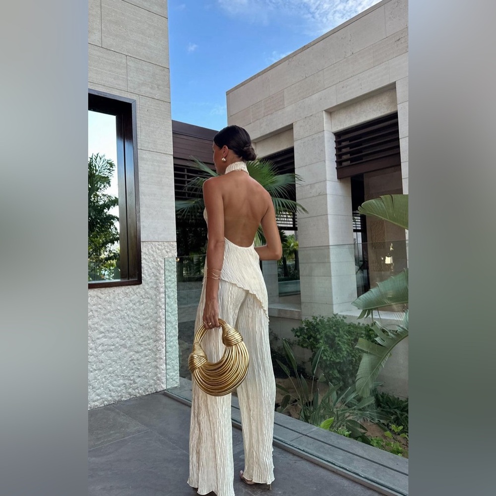 NWT BLOG FAVE ZARA Silk-satin Pleated Pants + top set in Gold/light yellow sizes - Picture 3 of 16